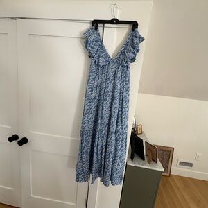 Elie Tahari Blue and White Maxi Dress, blue floral linen